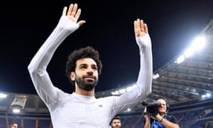 Mohamed Salah celebrates in Rome after Liverpool reached the Champions League final, where they will face Real Madrid. 