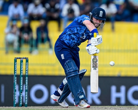 England's Ben Duckett plays a shot.