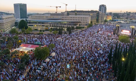 A mass protest in Jerusalem against Netanyahu’s judiciary bill on 23 July 2023.   