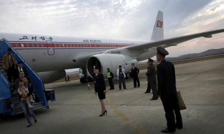 Passengers disembark from an Air Koryo flight in Pyongyang, North Korea.