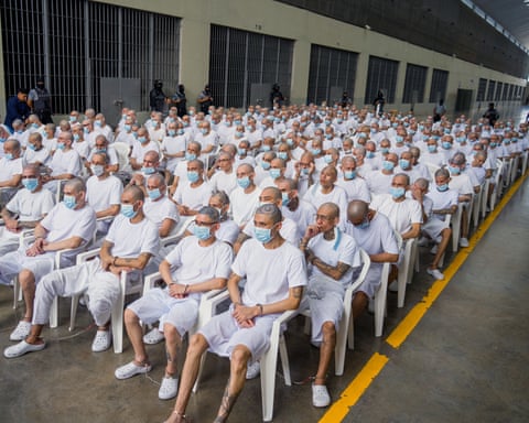 Alleged MS-13 gang members at remote court hearing in El Salvador's CECOT mega-prison