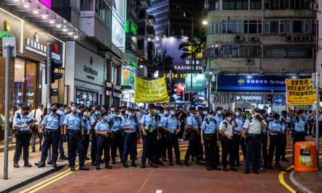 Police at a demonstration in Hong Kong in 2021