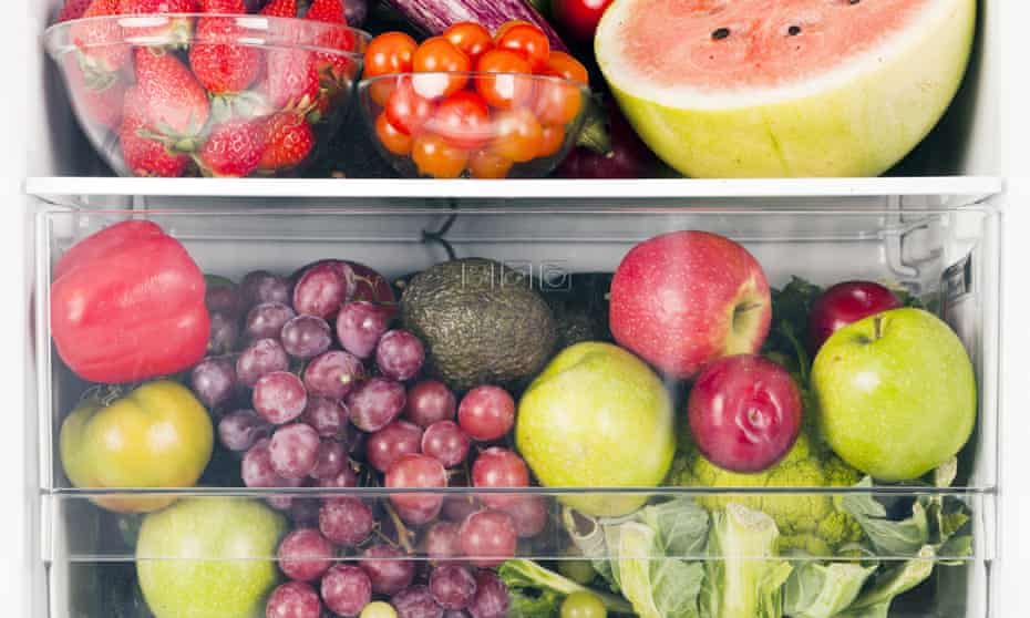 Fruits and vegetables inside fridge