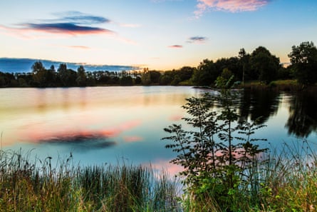 Sunrise on one of the lakes at Cotswold Water Park.