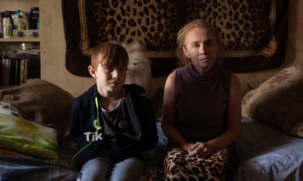 Svitlana and her son Danylo in Sloviansk on 13 July.