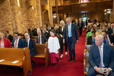 The prime minister Anthony Albanese arrives for the service to mark the start of the 2023 parliamentary year.