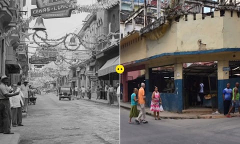 Neptuno Street, Havana, in the 1950s – and as it looks today. 