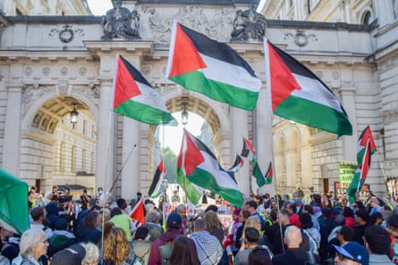 Pro-Palestine protesters outside the Foreign Office in London this month.