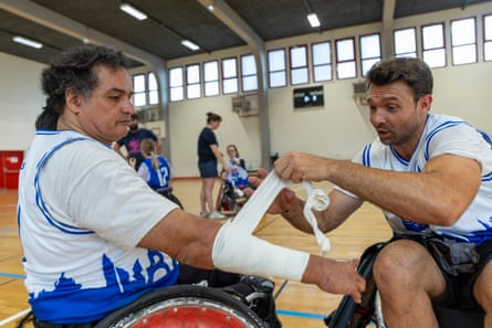 Ryadh Sallem during a wheelchair rugby practice session