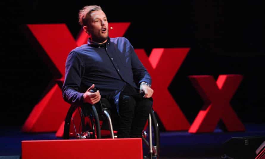 Australian paralympic gold medallist Dylan Alcott talking at the Sydney Opera House.