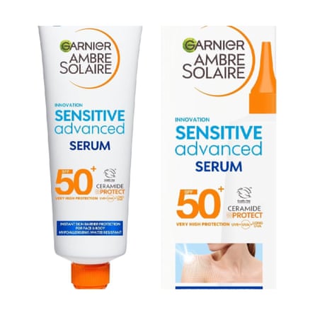 Garnier Ambre Solaire SPF 50+ Sun Protection Serum Face & Body, Non-Sticky, Non-Greasy Fluid Texture, No White Cast, Sensitive Advanced, 125 ml