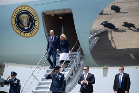 President Joe Biden and First Lady Jill Biden arrive at Seymour Johnson Air Force Base in Goldsboro, North Carolina.