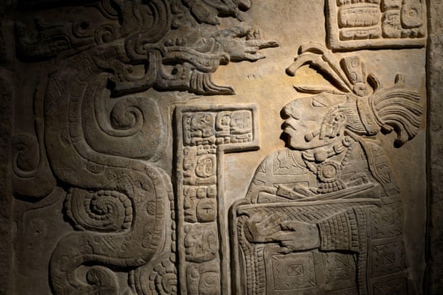 One of the carved stone lintels from the Maya city of Yaxchilán