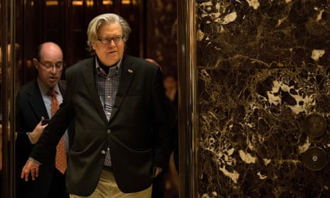President-Elect Donald Trump Holds Meetings At His Trump Tower Residence In New York<br>NEW YORK, NY - NOVEMBER 11: Trump campaign CEO Steve Bannon exits an elevator in the lobby of Trump Tower, November 11, 2016 in New York City. On Friday morning, Trump tweeted that he ‘has a busy day in New York’ and ‘will soon be making some very important decisions on the people who will be running our government.’ (Photo by Drew Angerer/Getty Images)
