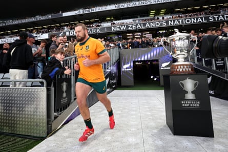 James Slipper of Australia runs onto the field in his 150th game during the The Rugby Championship & Bledisloe Cup match between New Zealand All Blacks and Australia Wallabies at Eden Park