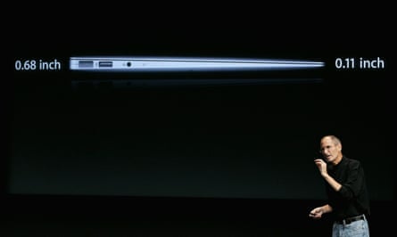 Steve Jobs unveiling a new Apple laptop in 2010.