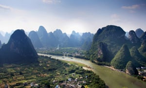 Guilin city nestled among the spectacular karst peaks the region is famous for.