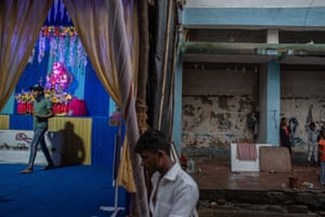 A roadside shrine dedicated to Lord Ganesh outside Grant Road Railway Station, Mumbai.