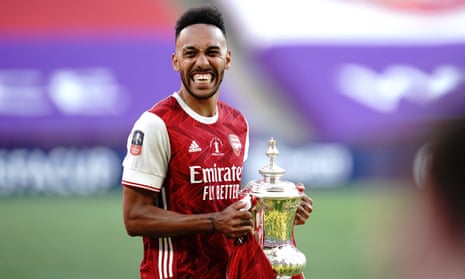 Pierre-Emerick Aubameyang with the spoils of victory