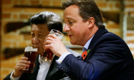 David Cameron has a pint with Xi Jinping at a pub near Chequers in 2015 when the then prime minister was promoting a golden era of relations with China.