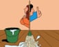 Illustration of two people mopping a wooden floor and a bucket of water