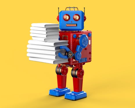 robot holding books