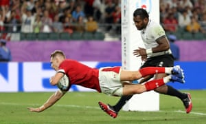 Liam Williams of Wales scores his team???s fourth try.