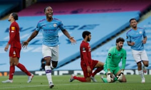 Manchester City’s Raheem Sterling celebrates scoring their second goal.