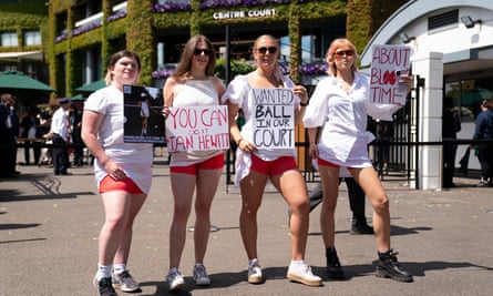 Campaigners from Address the Dress Code protest outside Wimbledon over its all-white dress code in July.