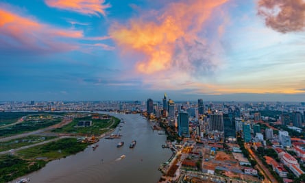 The Ho Chi Minh City skyline from an apartment in the Golden River complex. What remains of the historic Ba Son shipyard can be seen at the bottom of the image.