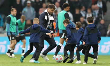 That’ll be disappointing news to Newcastle United part owner Jamie Reuben who looks like he’s enjoying having a kickaround with some youth academy players on the pitch at half-time.
