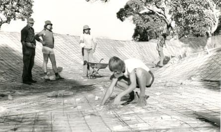 Concrete being laid down on the Snake Run in 1976.