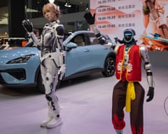 Woman and humanoid robot