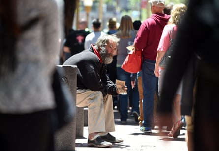 A homeless man in downtown San Francisco.