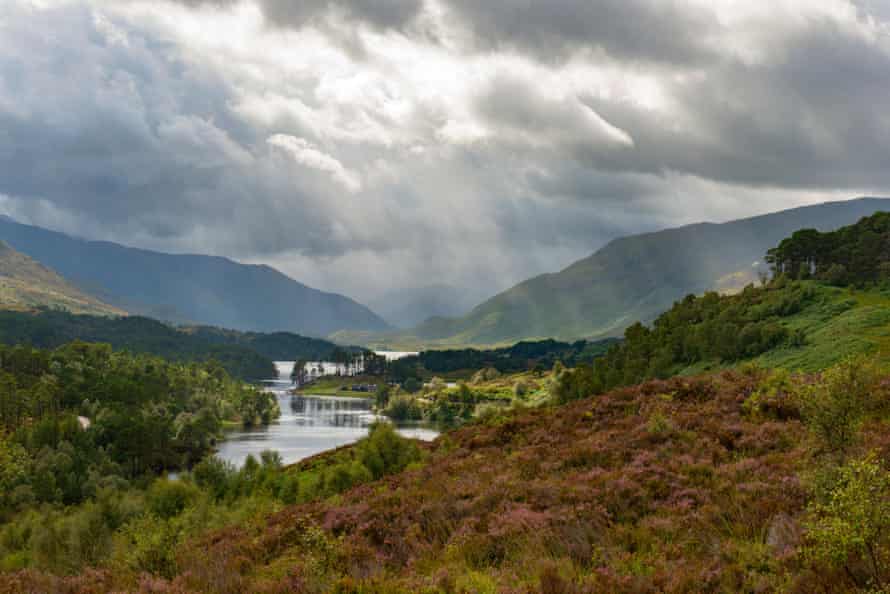 Sunshines through the clouds over Loch Affric.