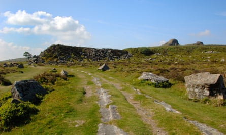 Stone rail lines on Templer Way, Dartmoor