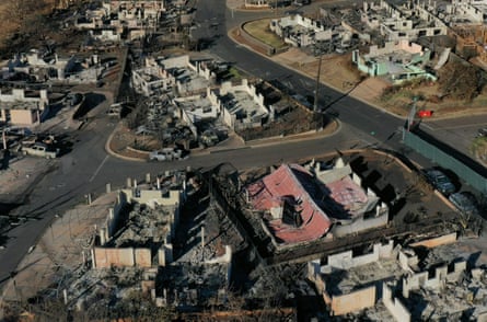 an aerial view of destroyed homes