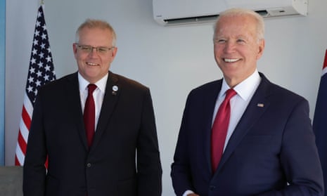 Australian prime minister Scott Morrison and US president Joe Biden during the G7 summit in Cornwall