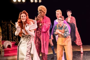 Fine support … Charles Brunton as Roger De Bris, with Hammed Animashaun as Carmen Ghia and other cast members.
