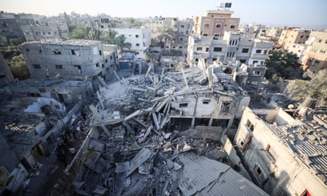Damage after Israeli strikes on the Zawayda area of the central Gaza Strip.