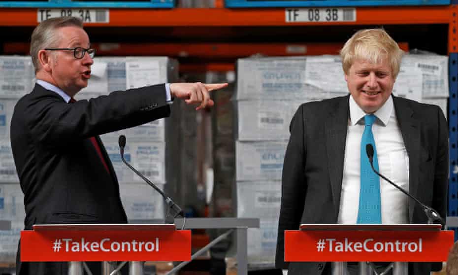 Michael Gove (left) and Boris Johnson at the Vote Leave event in Stratford-upon-Avon this morning. The IFS has said Gove was wrong to claim leaving the EU could boost NHS spending.