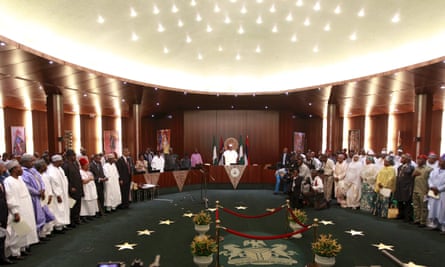 Muhammadu Buhari with the 36 ministers in his new cabinet.