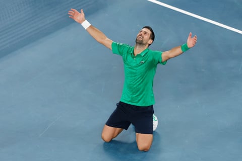 Novak Djokovic of Serbia celebrates his victory
