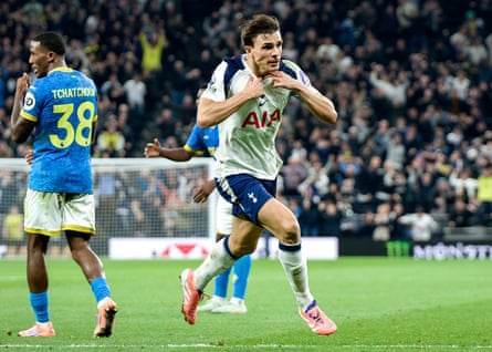 João Palhinha reacts after his stoppage-time equaliser against Wolves at the Tottenham Hotspur Stadium