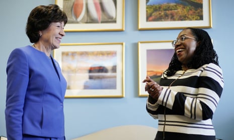 Susan Collins with Ketanji Brown Jackson earlier in March. Collins’ support also comes at a time of bitter partisan divide.