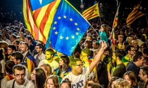 Flags of the EU and Catalonia after last September’s Catalan parliament elections.