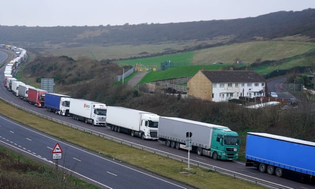 Lorries queue on the A20