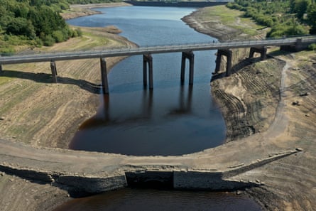 Low water level at Baitings reservoir.