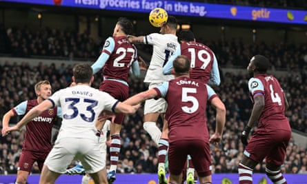 Cristian Romero opens the scoring for Tottenham against West Ham