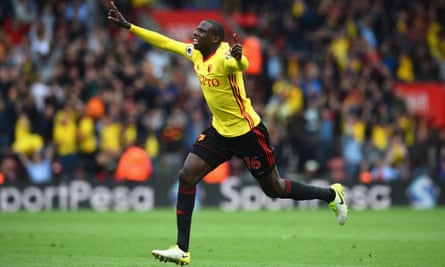 Abdoulaye Doucouré of Watford celebrates after opening the scoring at St Mary’s.